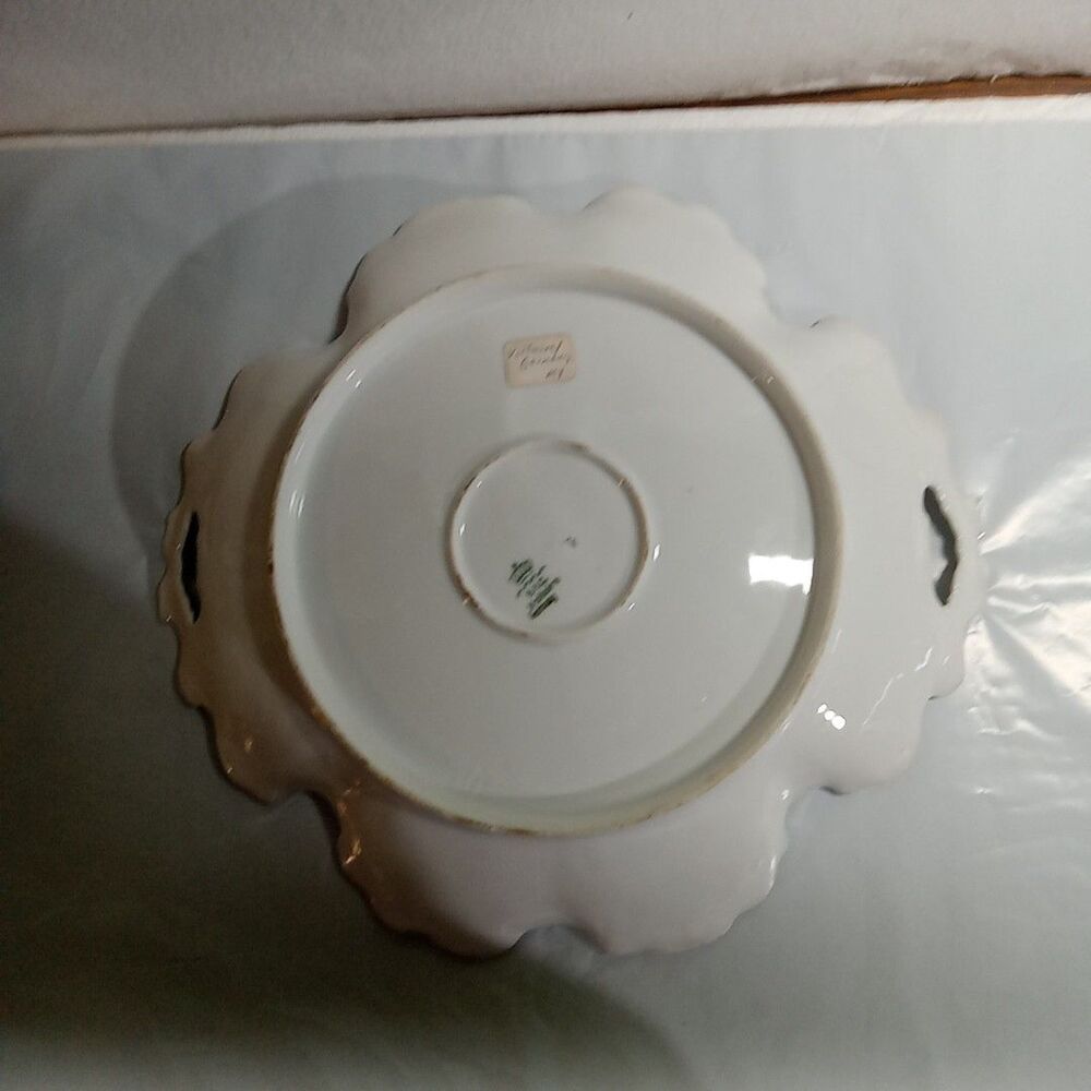 Antique B. R. C. Racine Bavaria Germany Handled Plate Floral Purple & Pink - Picture 3 of 5